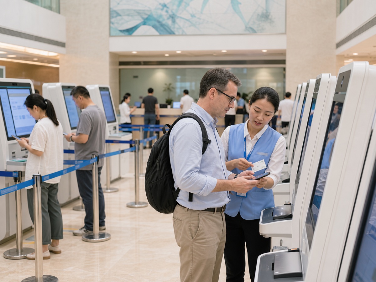 International patient using a hospital self-service kiosk with guidance in China